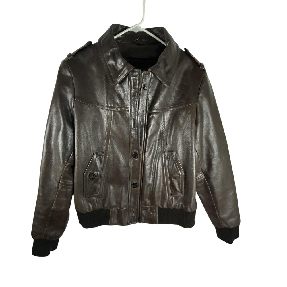 Superior Jacket Mens 2XL Brown Leather Bomber Button Front Faux Fur Zip Out
